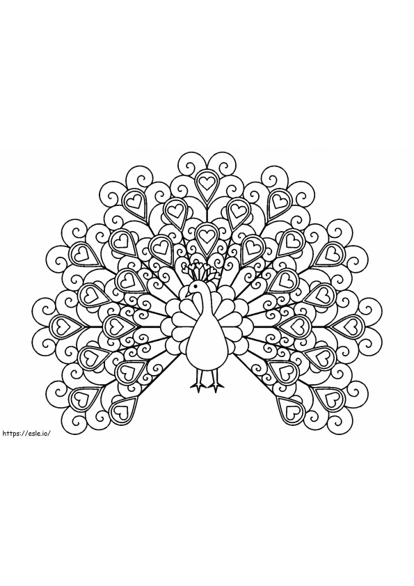 Peacock With Hearts Scaled coloring page