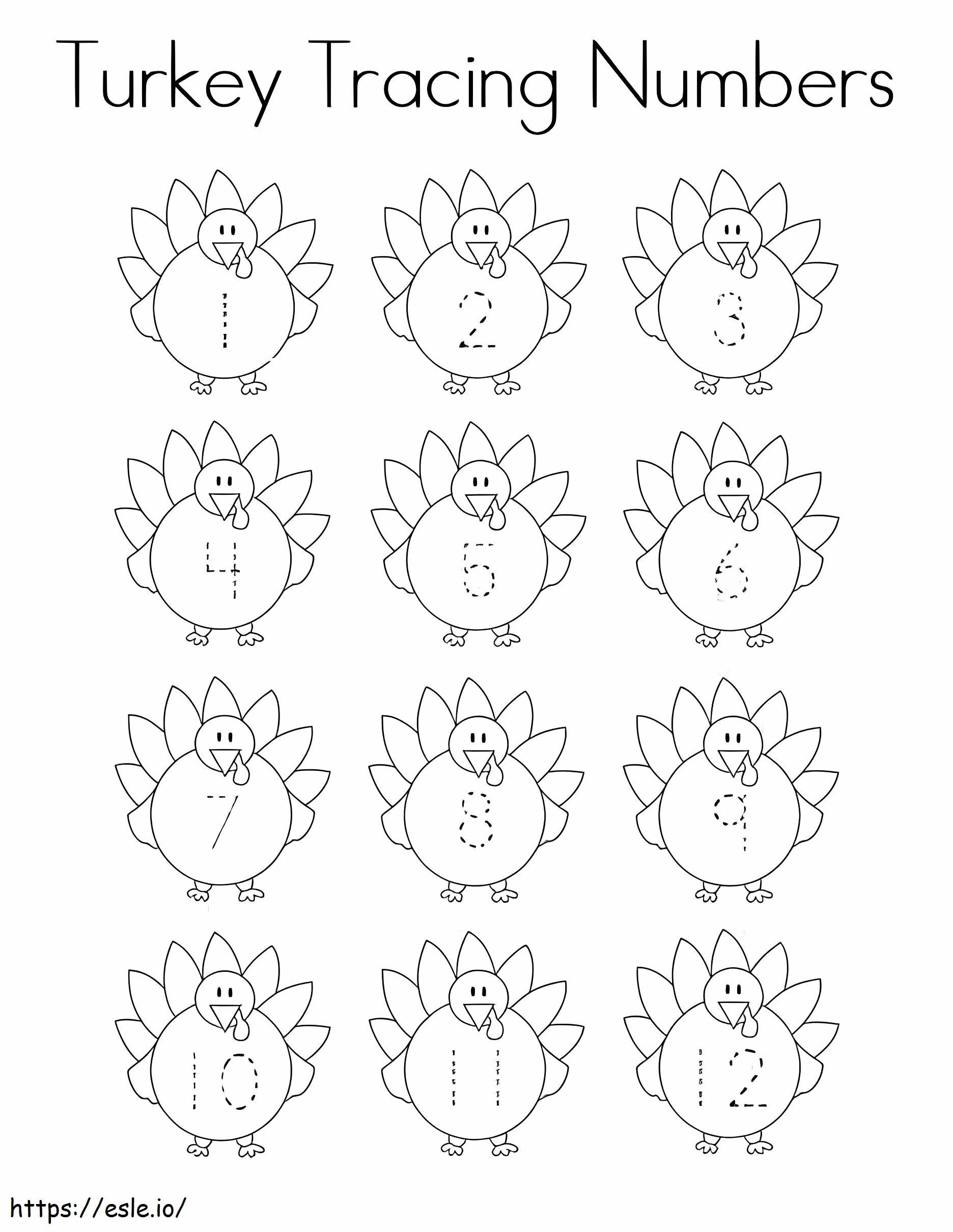 Turkey Tracing Numbers coloring page
