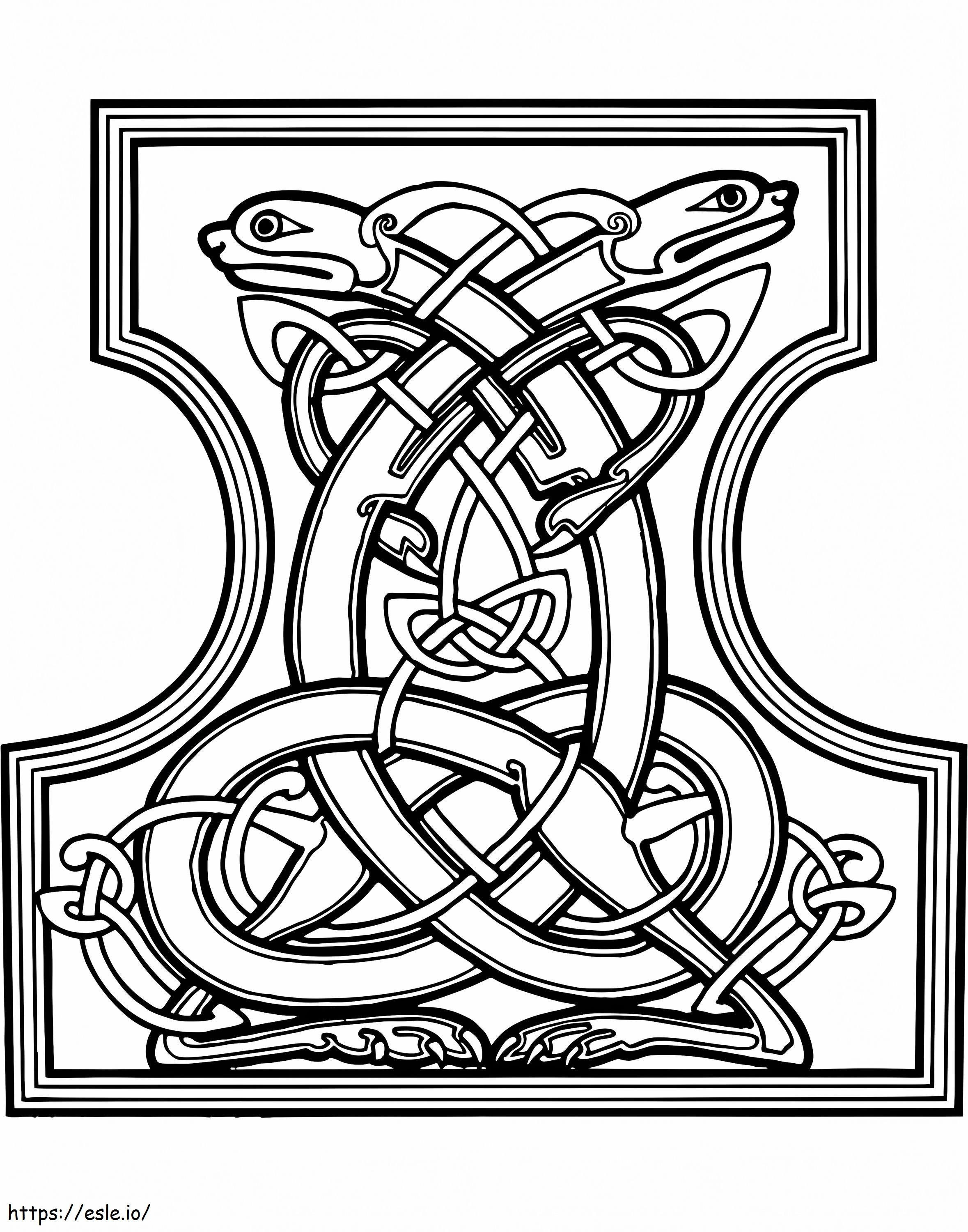 Celtic Letter I Dogs Design värityskuva