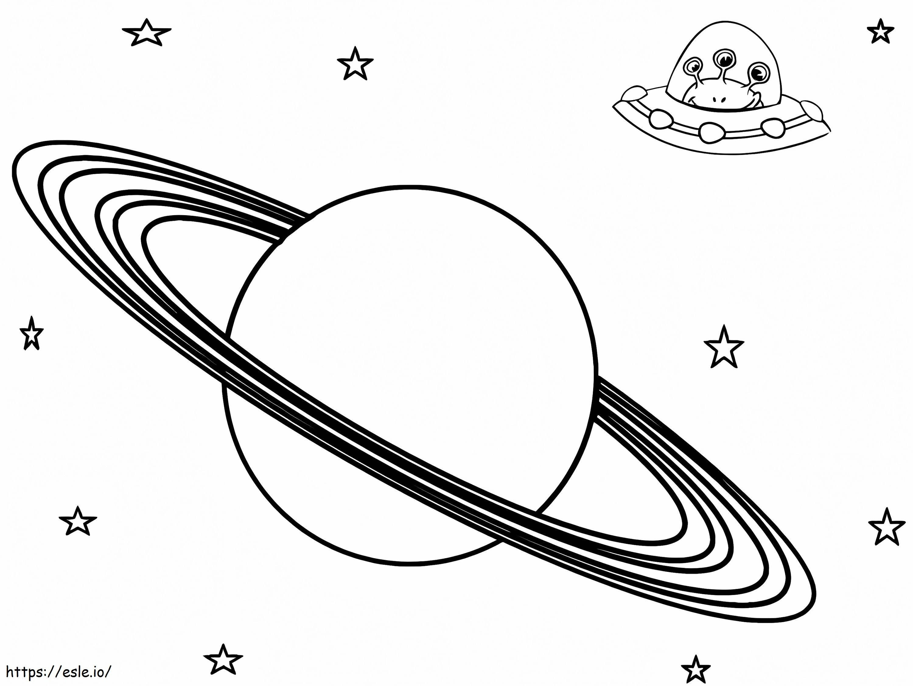 Coloriage Extraterrestre et Saturne à imprimer dessin
