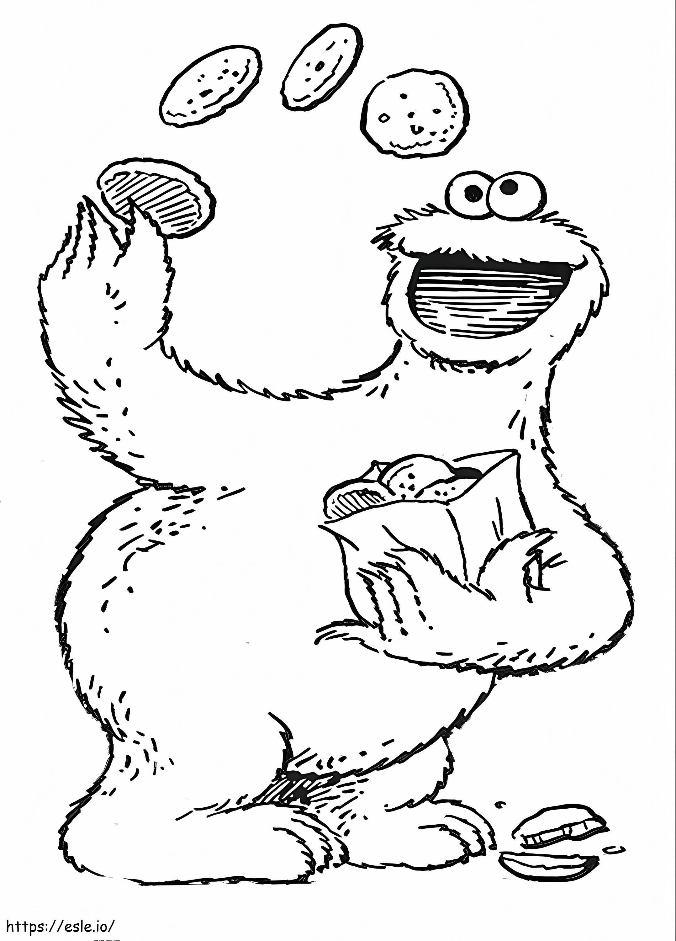 Cookie Monster With Cookies coloring page