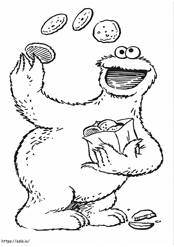 Cookie Monster With Cookies coloring page