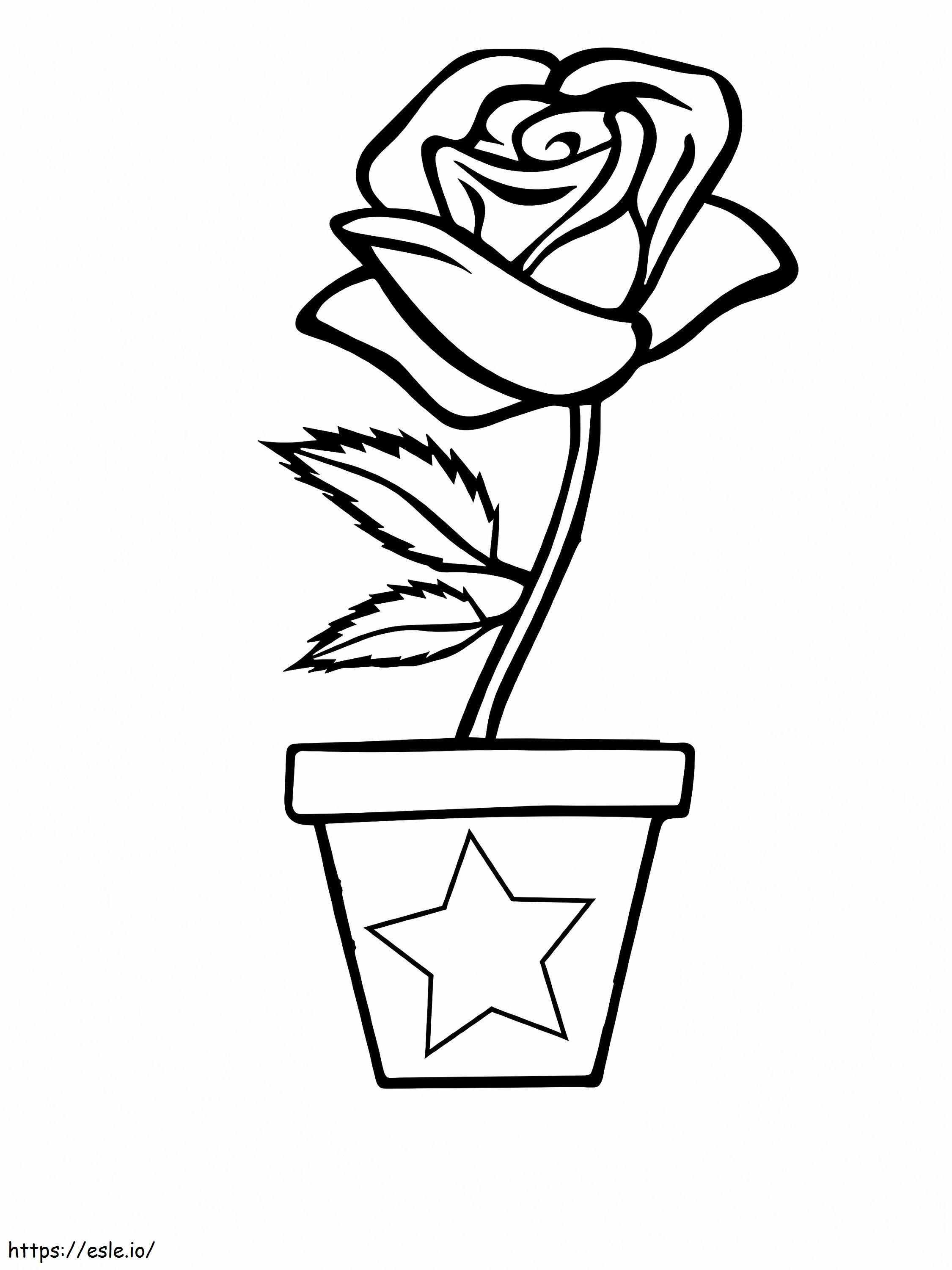 Rosa em vaso de flores para colorir