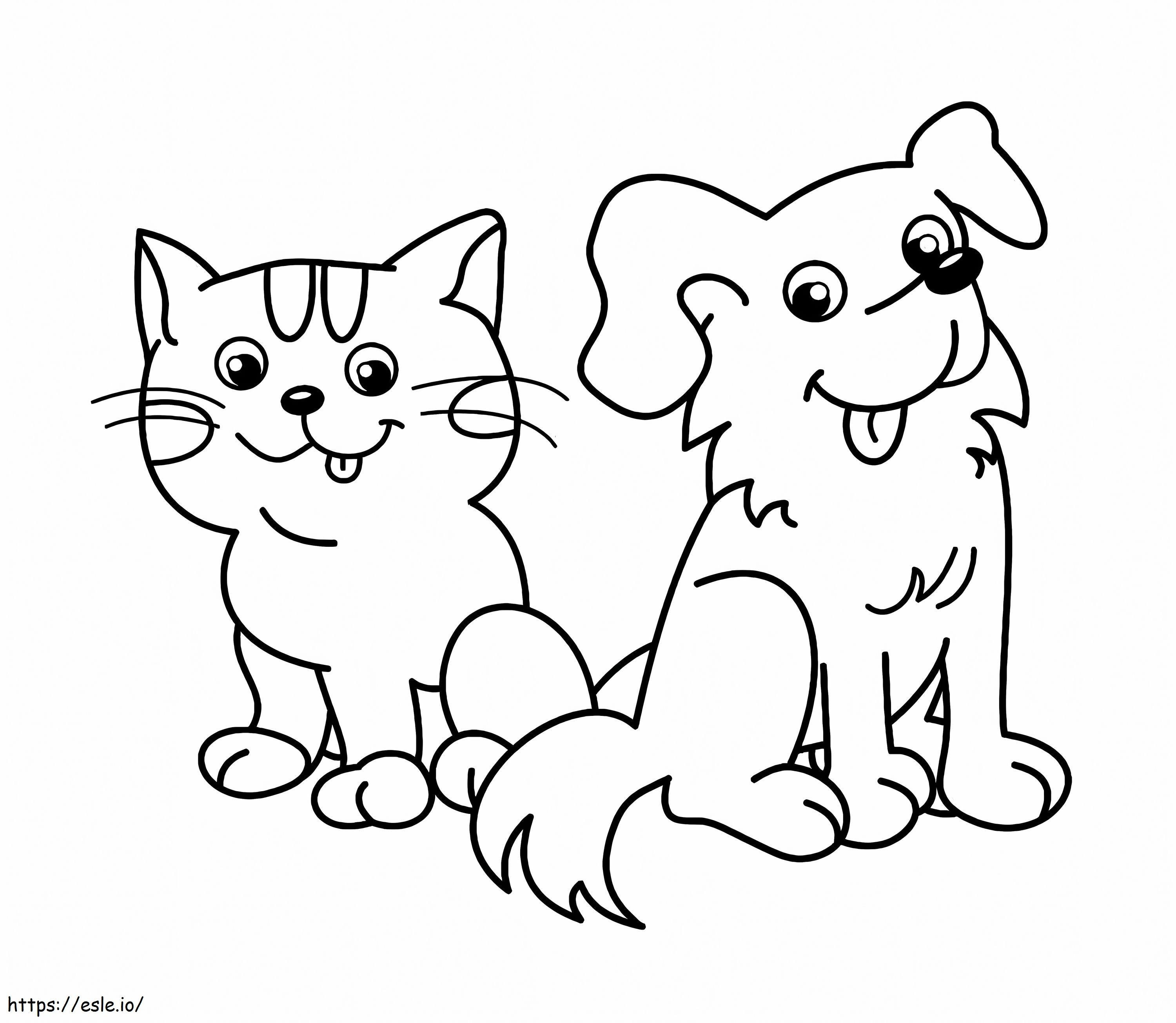 Kucing dan Anjing Sederhana Gambar Mewarnai