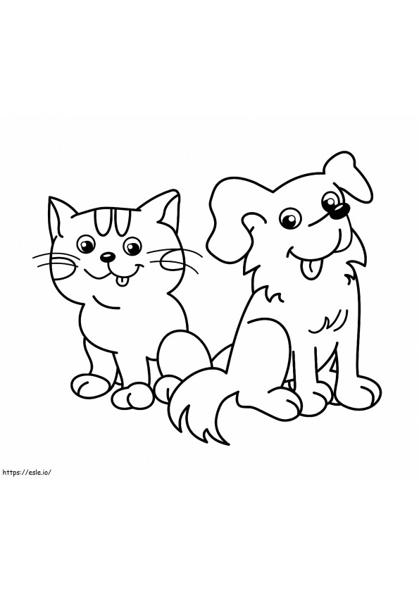 Yksinkertainen kissa ja koira värityskuva