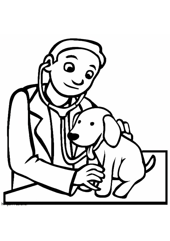 獣医師と子犬 ぬりえ - 塗り絵