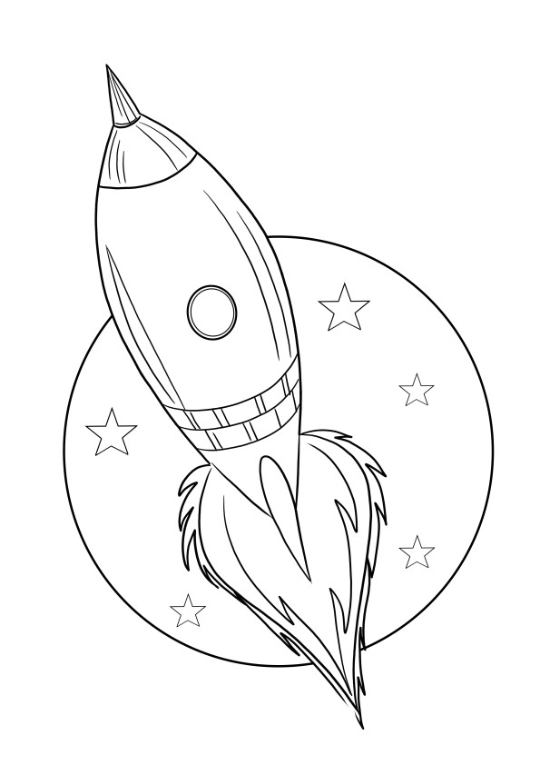 Spaceship-Moon-Stars coloring page ready to be printed or downloaded