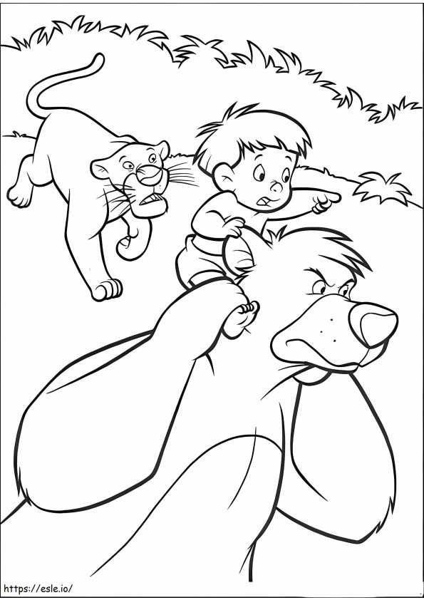 Baloo Bagheera și un băiat aleargă de colorat