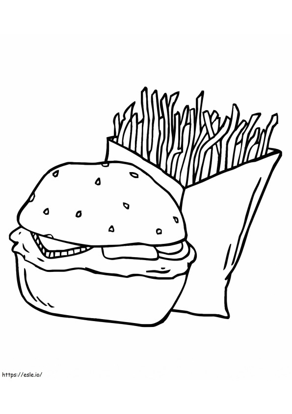 Batatas fritas e hambúrguer para colorir