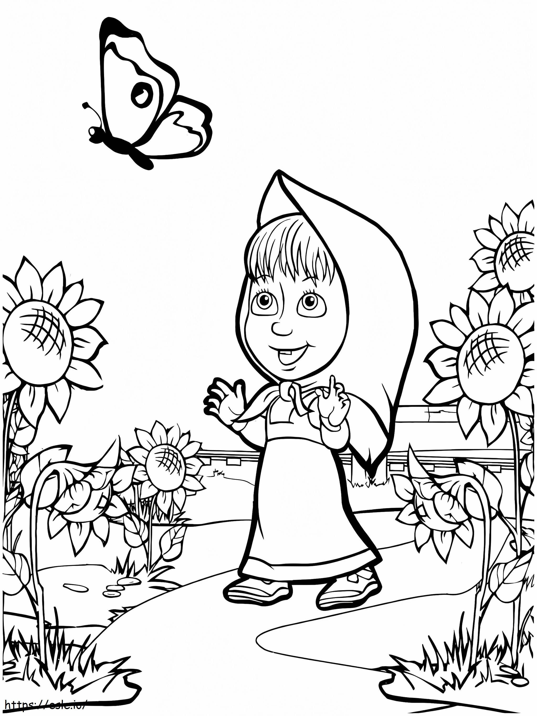 Masha Hunting Butterflies coloring page