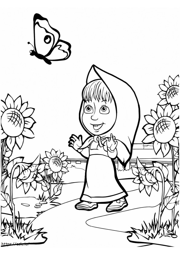 Masha Hunting Butterflies coloring page