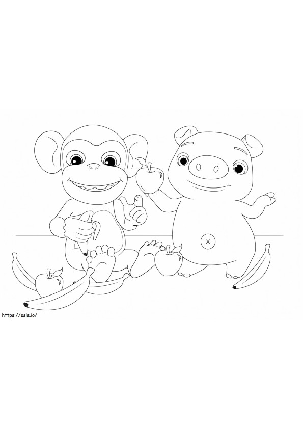 Maimuță și porc Cocomelon de colorat