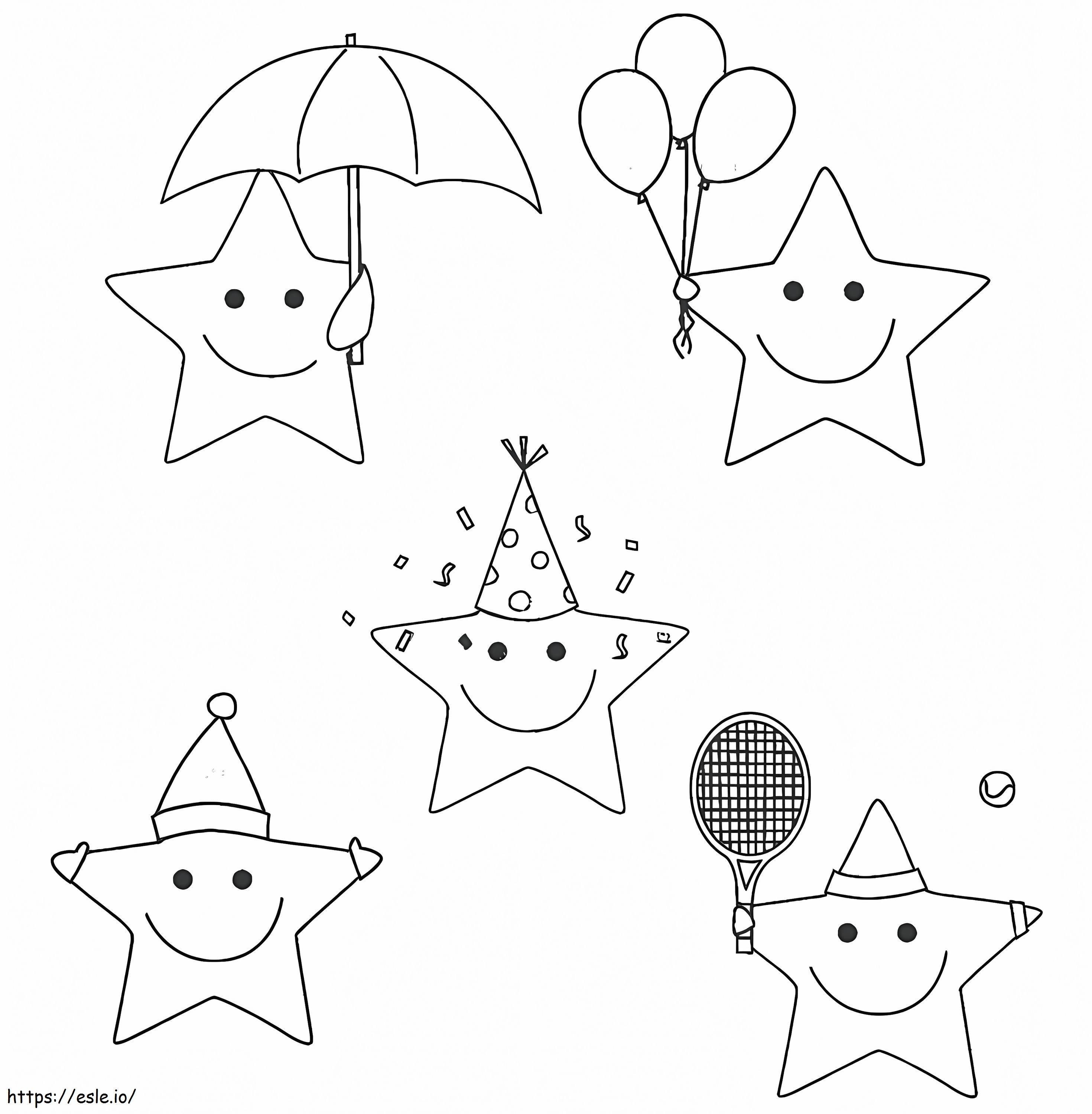 Coloriage Cinq étoiles mignonnes à imprimer dessin