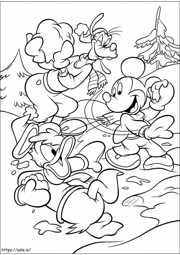 Mickey And Friends On Winter coloring page