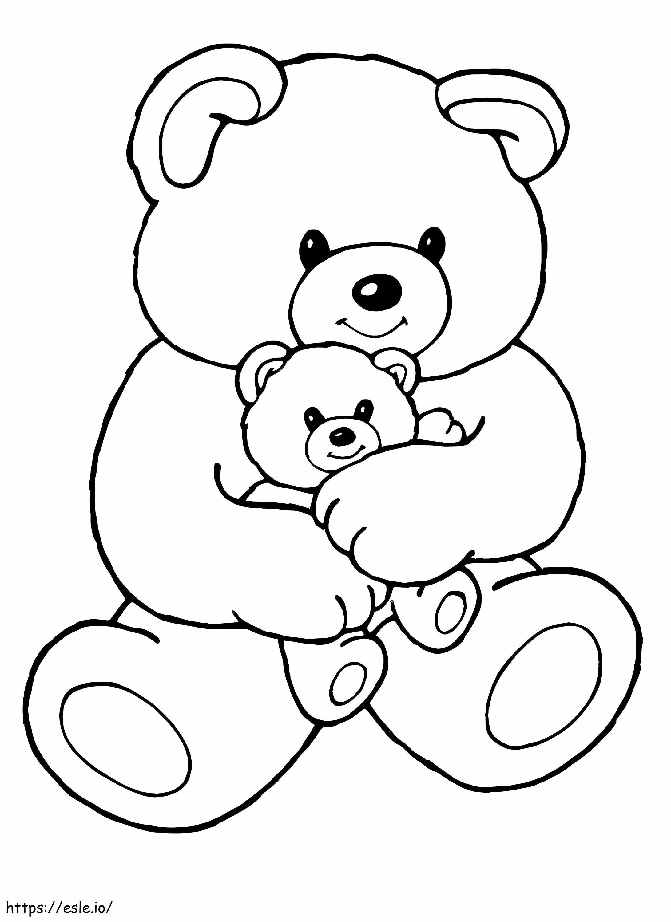 Coloriage Gros ours en peluche étreignant un petit ours en peluche à imprimer dessin