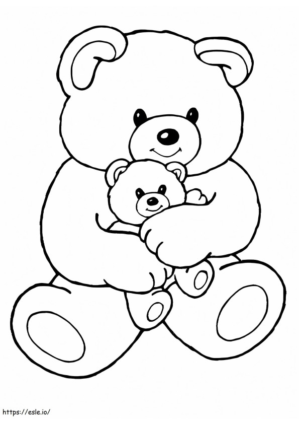 Gran oso de peluche abrazando a un pequeño oso de peluche para colorear