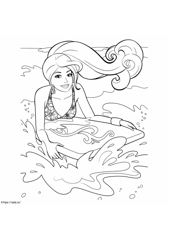 Cute Barbie Surfing coloring page