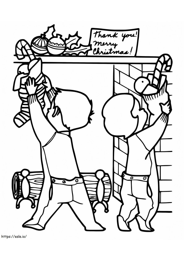 Children And Christmas Stocking coloring page