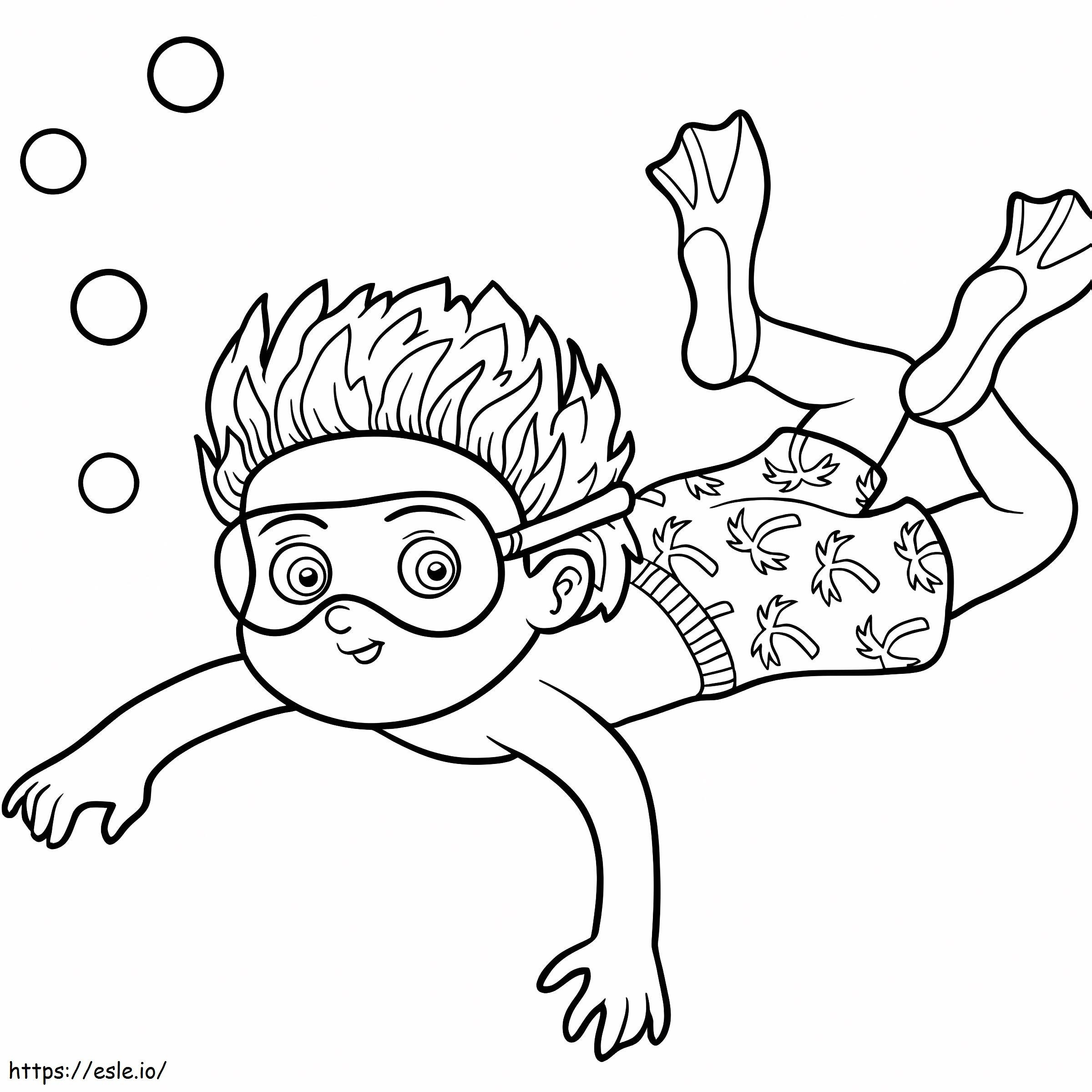 Coloriage petit garçon, natation à imprimer dessin