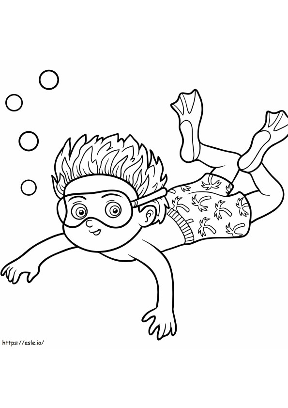 Coloriage petit garçon, natation à imprimer dessin