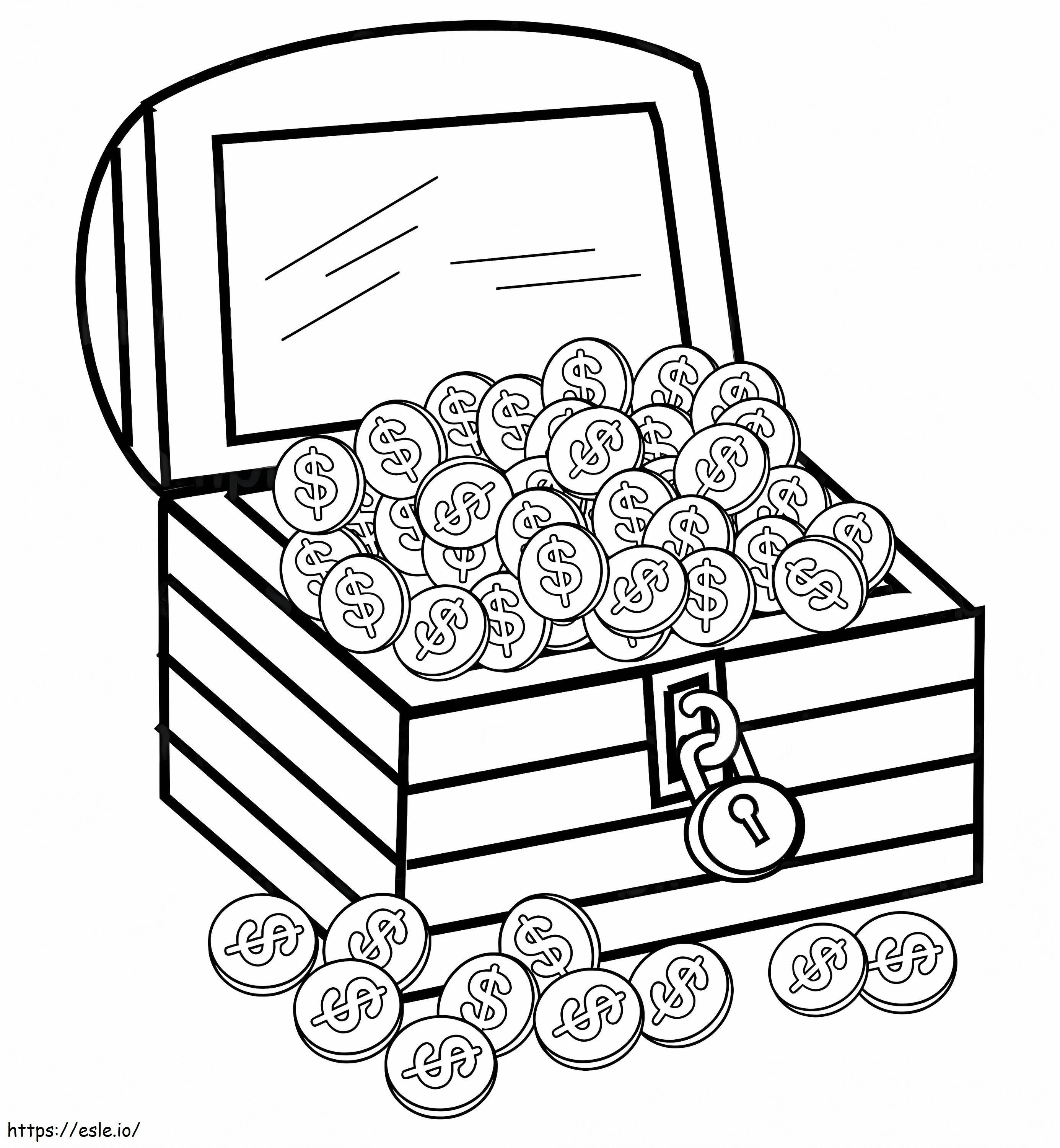 Treasure Chest With Gold coloring page