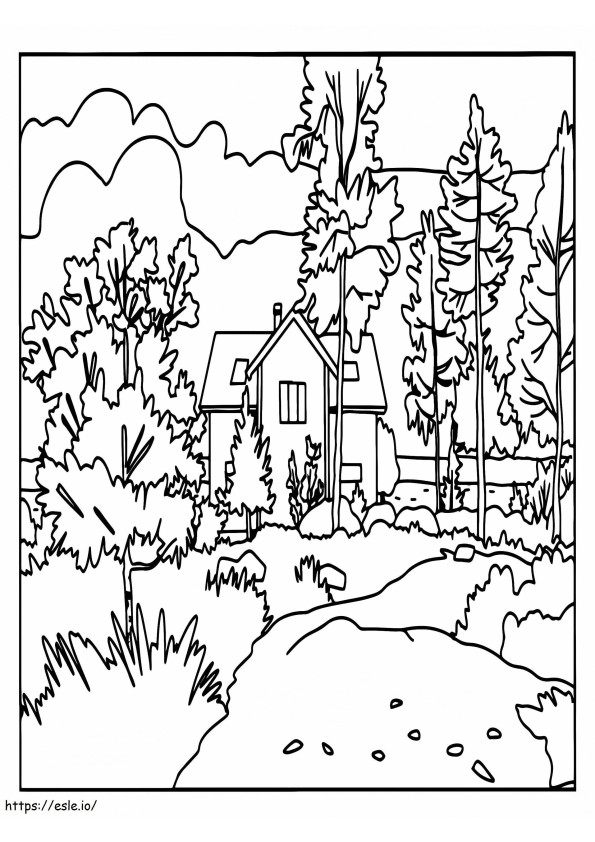 Wondrous Forest House coloring page
