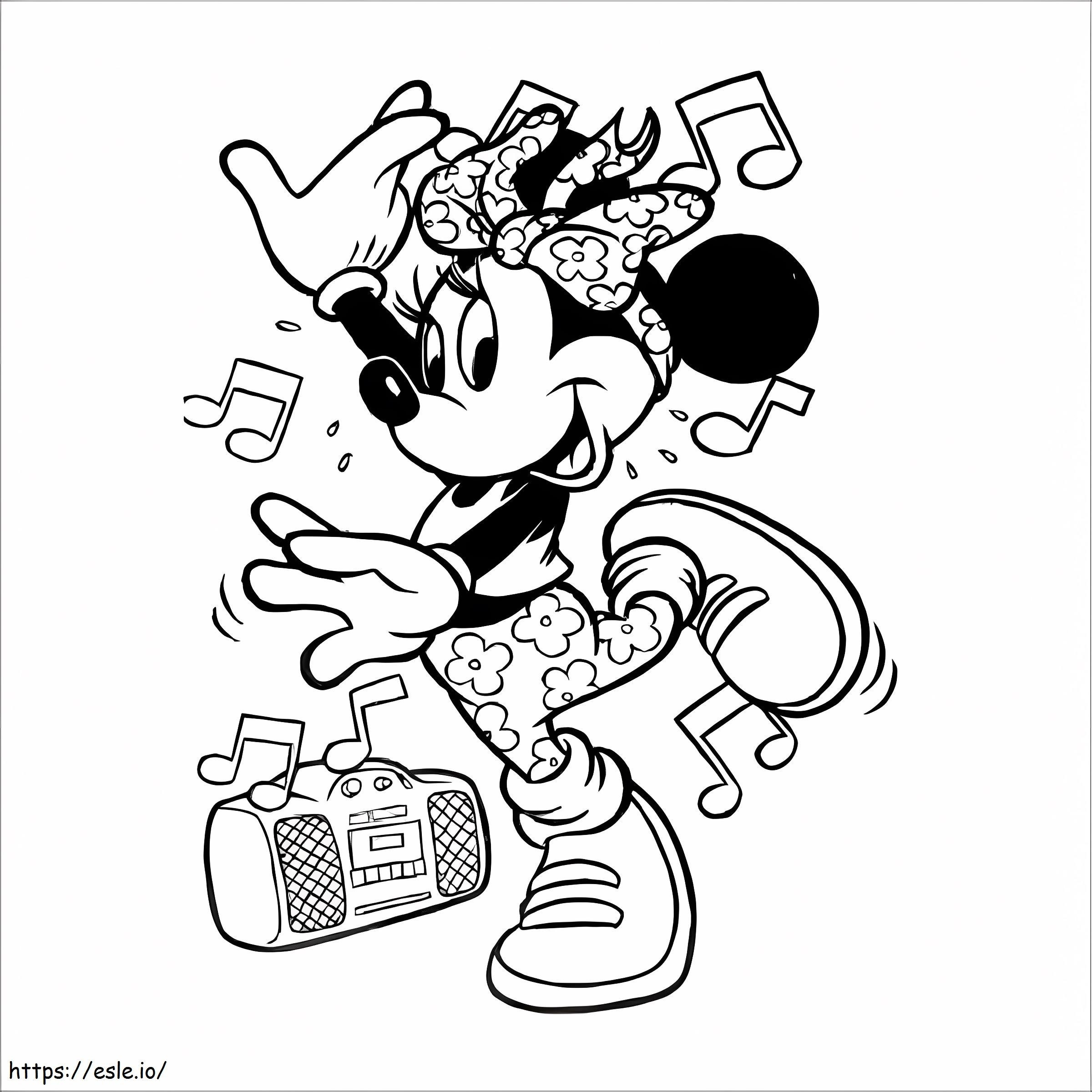 Minnie Mouse danst op muziek kleurplaat kleurplaat