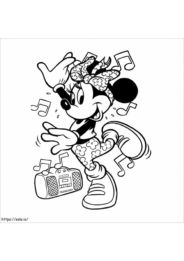Minnie Mouse danst op muziek kleurplaat