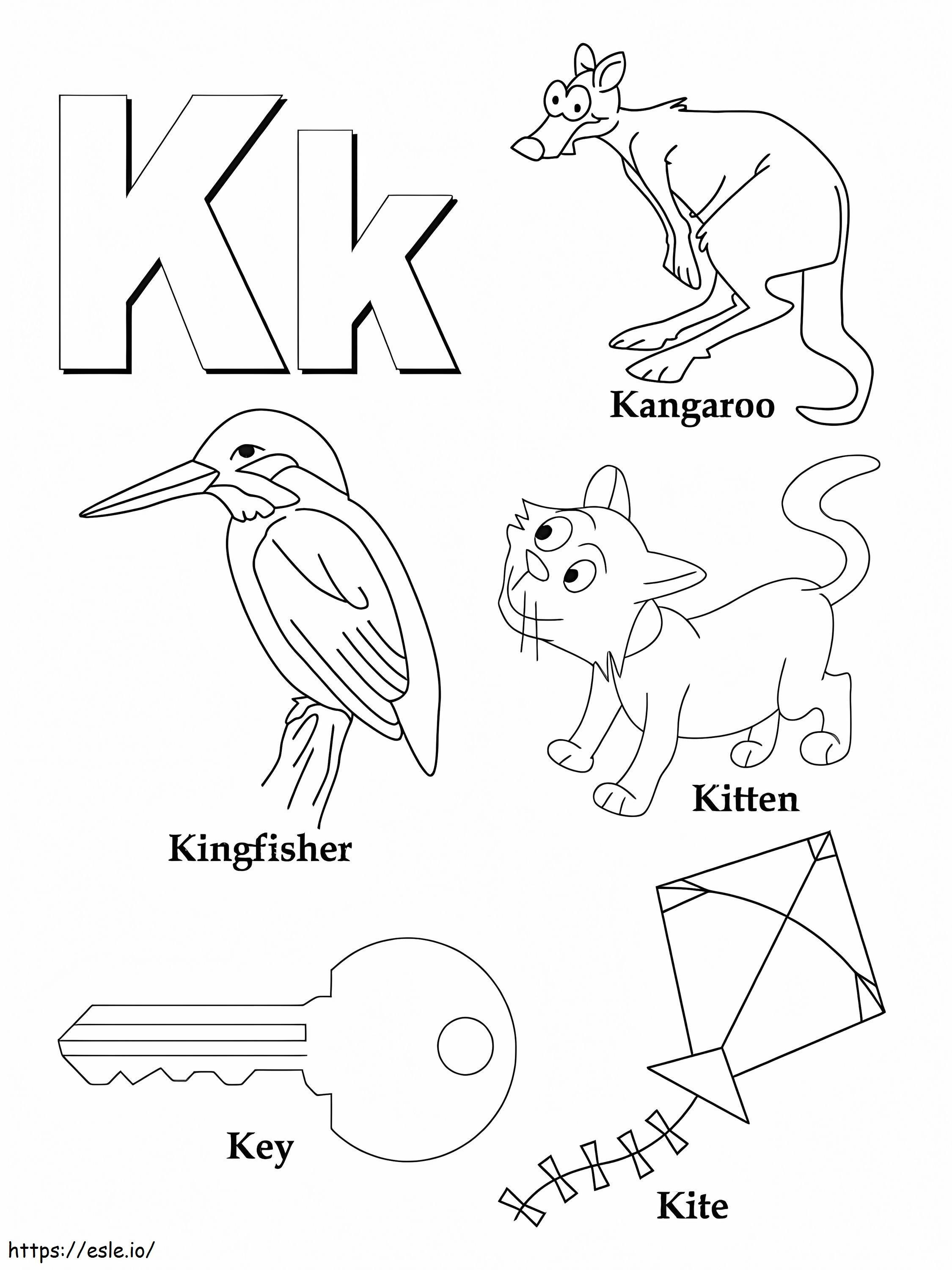 Alfabeto imprimible K para colorear