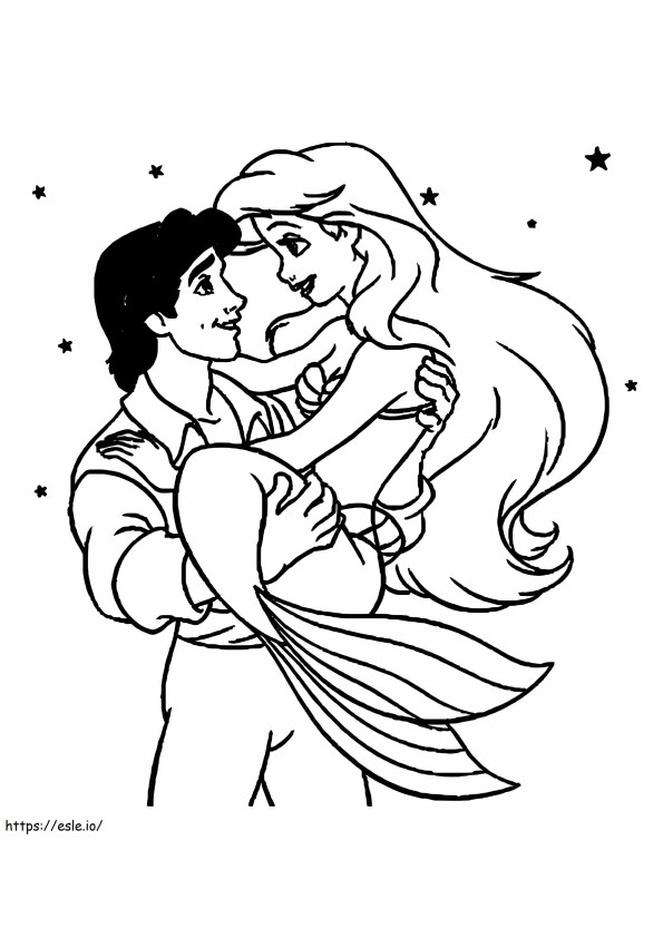 Desenând sirena Ariel în brațele lui Eric de colorat