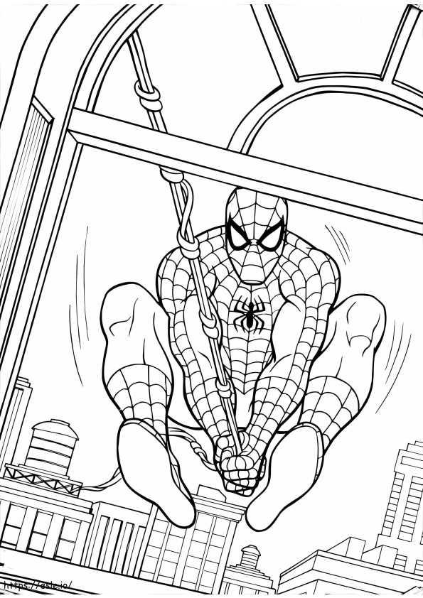 Spider-man in de stad kleurplaat
