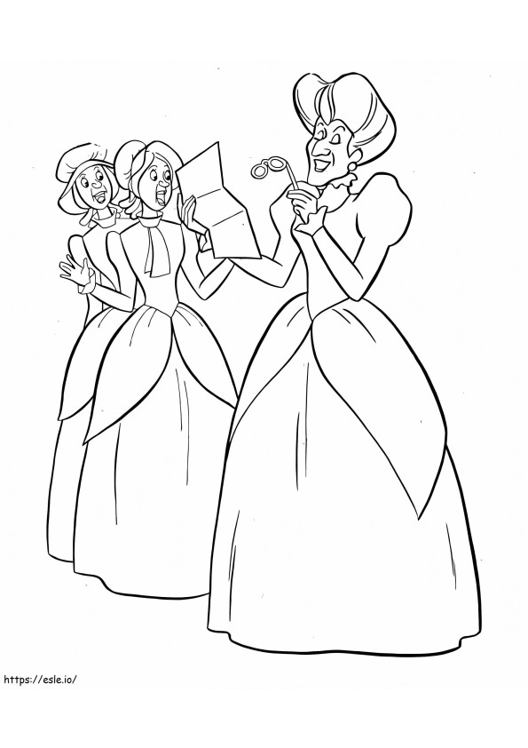 Lady Tremaine y dos personajes de Cenicienta para colorear