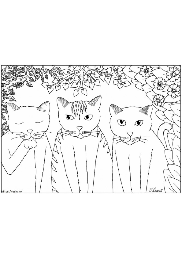 Coloriage Trois chats à imprimer dessin