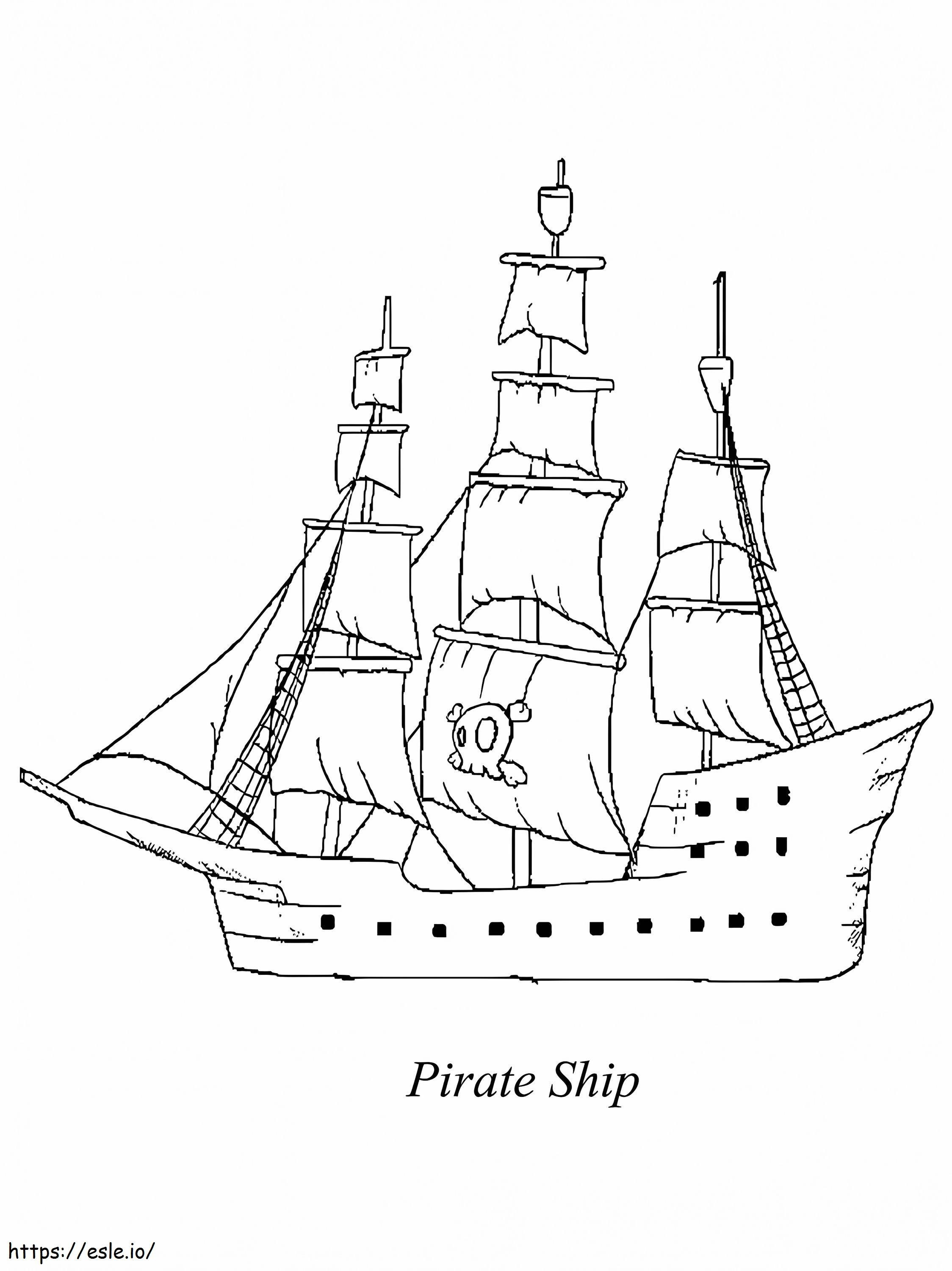 O pagină de colorat cu o navă pirat de colorat