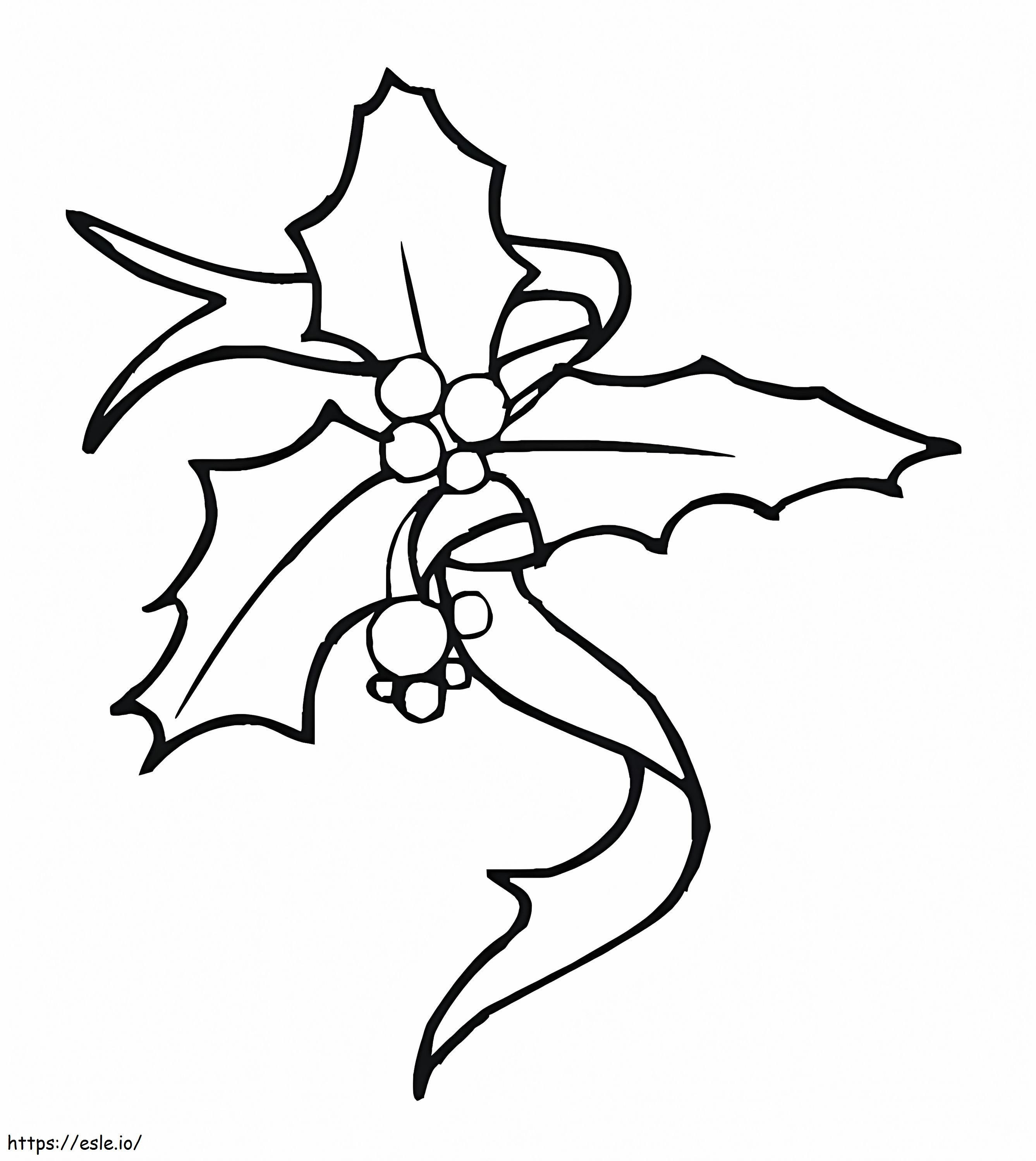 Christmas Holly With Ribbon coloring page