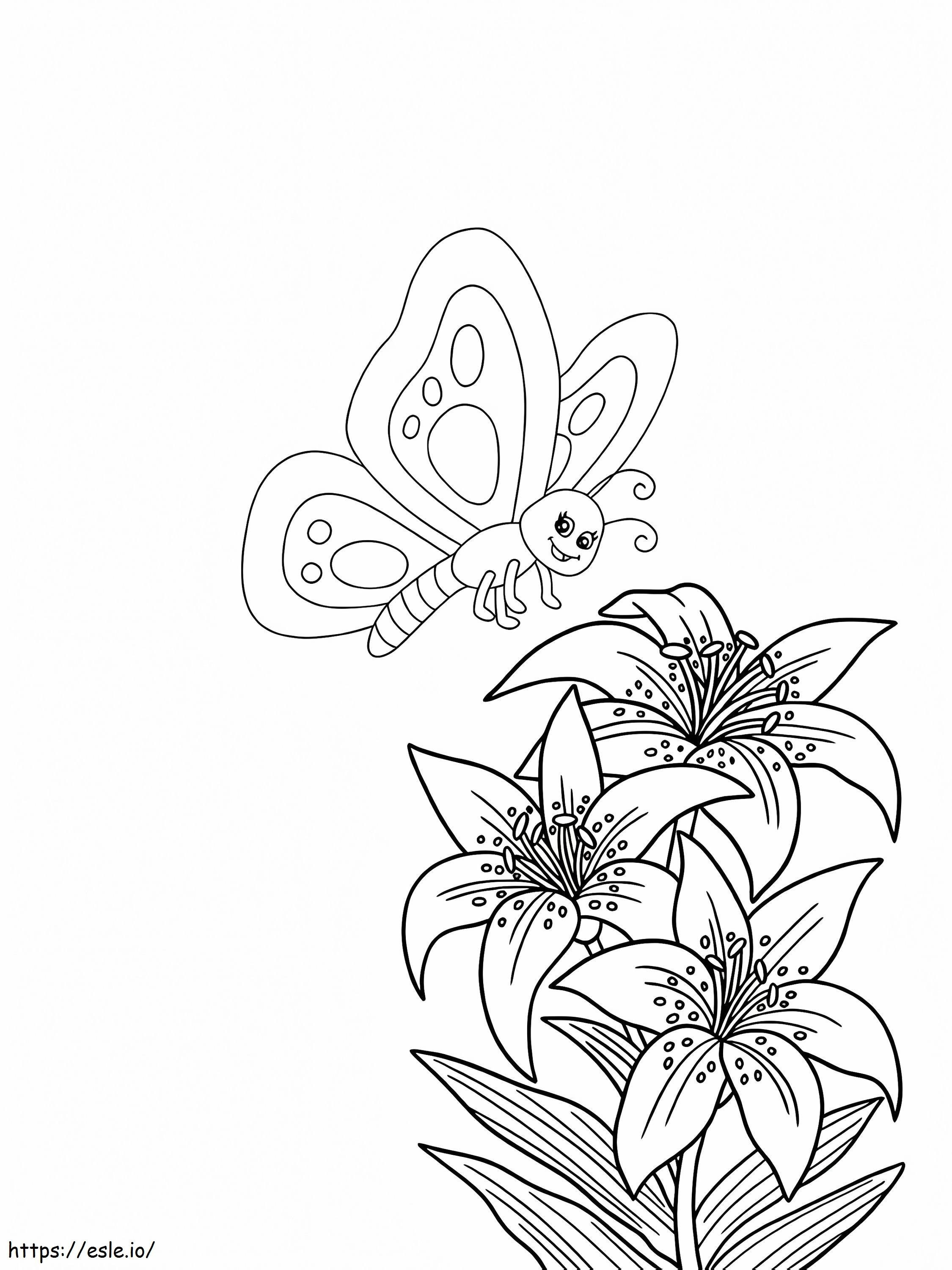 Lilies Flower And Butterfly coloring page