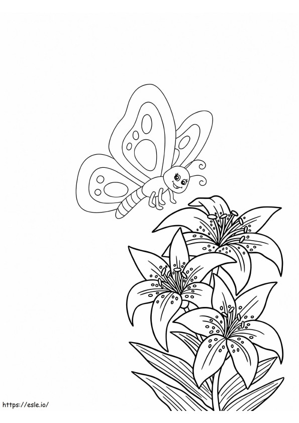 Lírios flor e borboleta para colorir