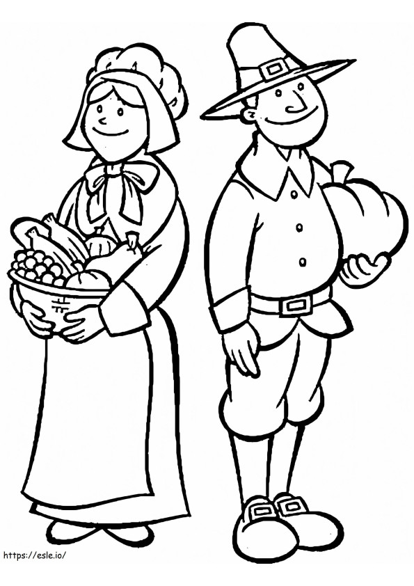 Cute Pilgrim Couple coloring page