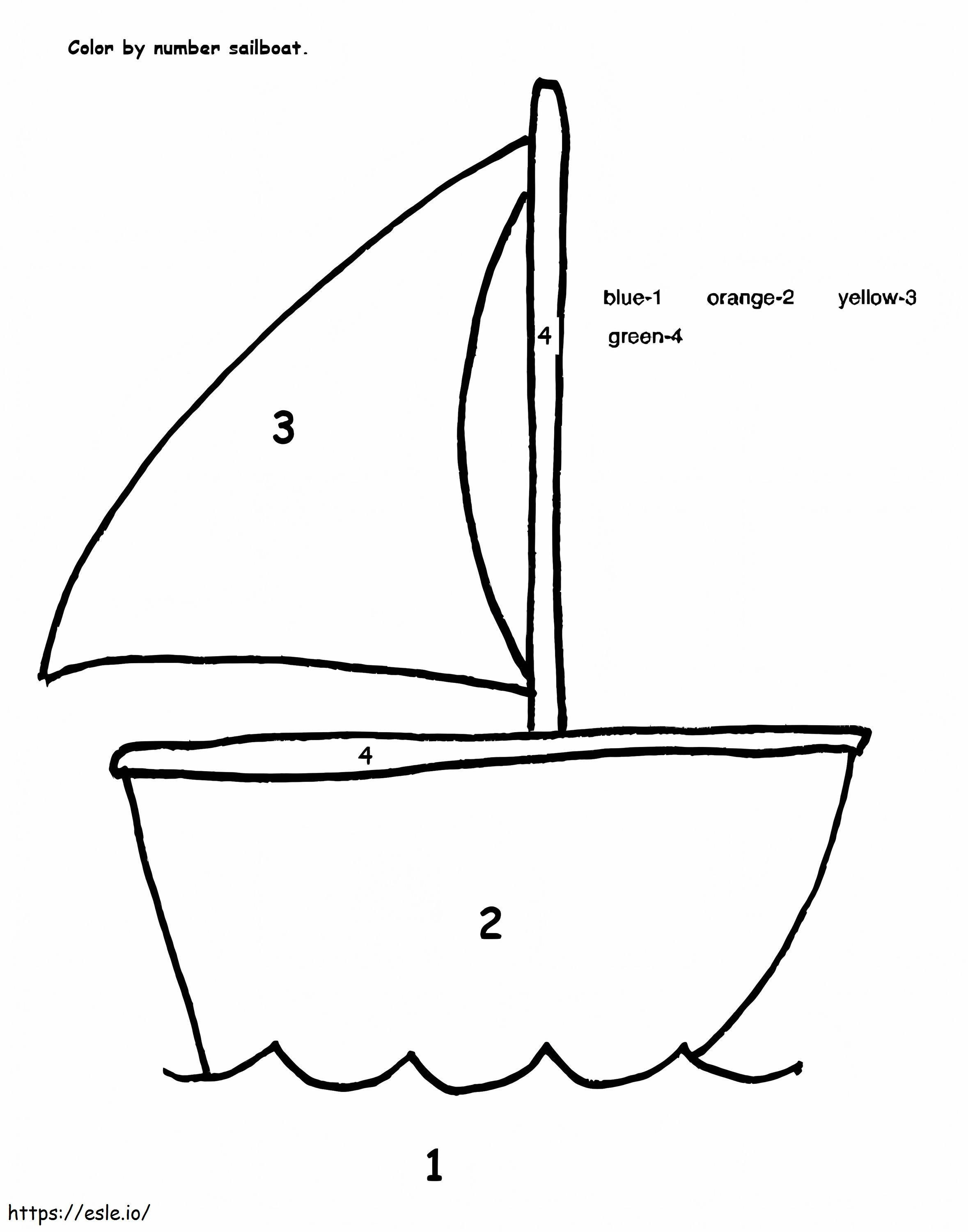 Barcă cu pânze simplă Culoare după număr de colorat