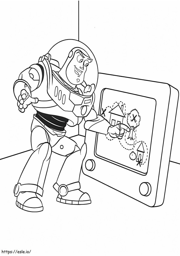 Coloriage Buzz Lightyear jouant à des jeux vidéo à imprimer dessin