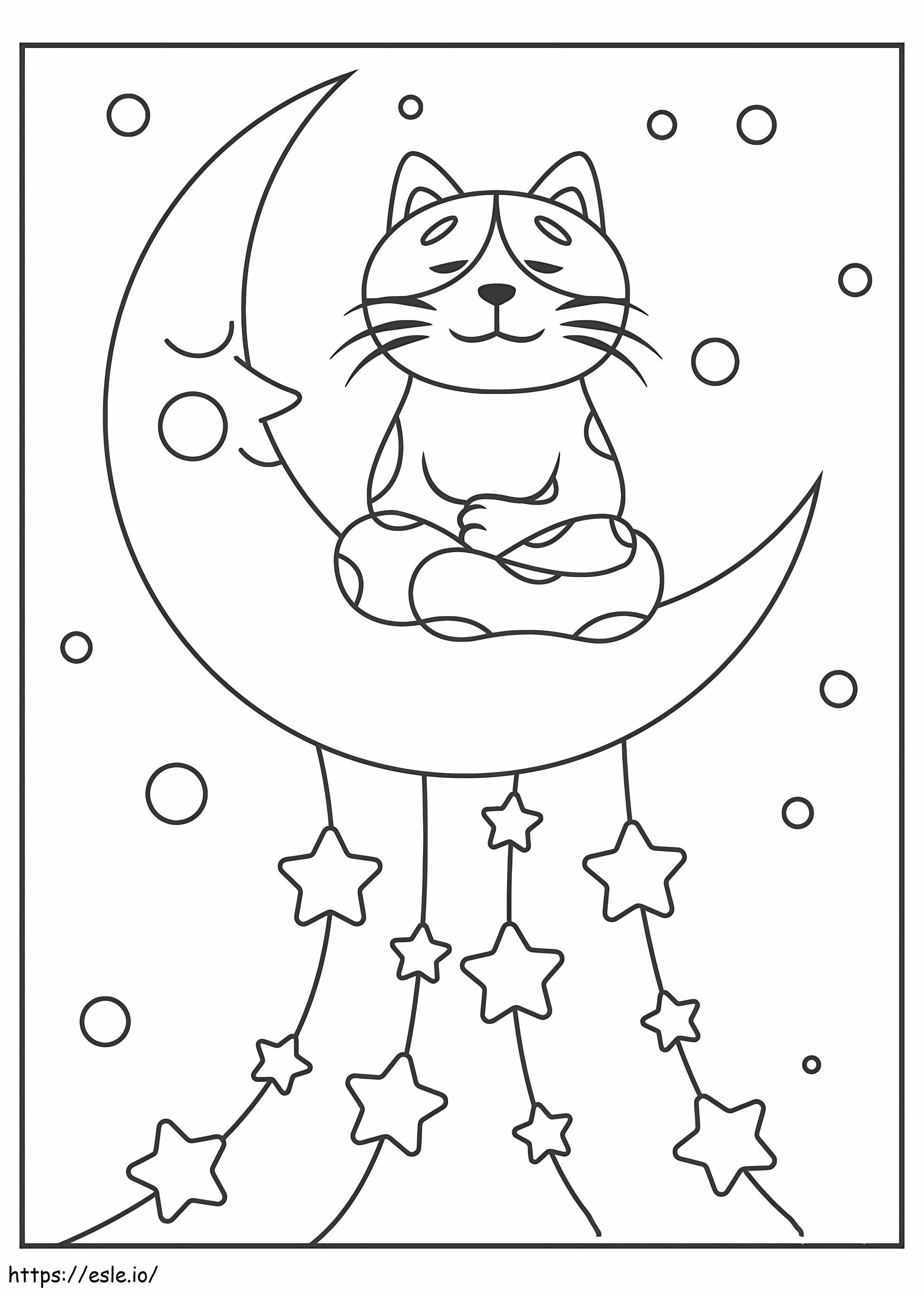 月に座る猫 ぬりえ - 塗り絵