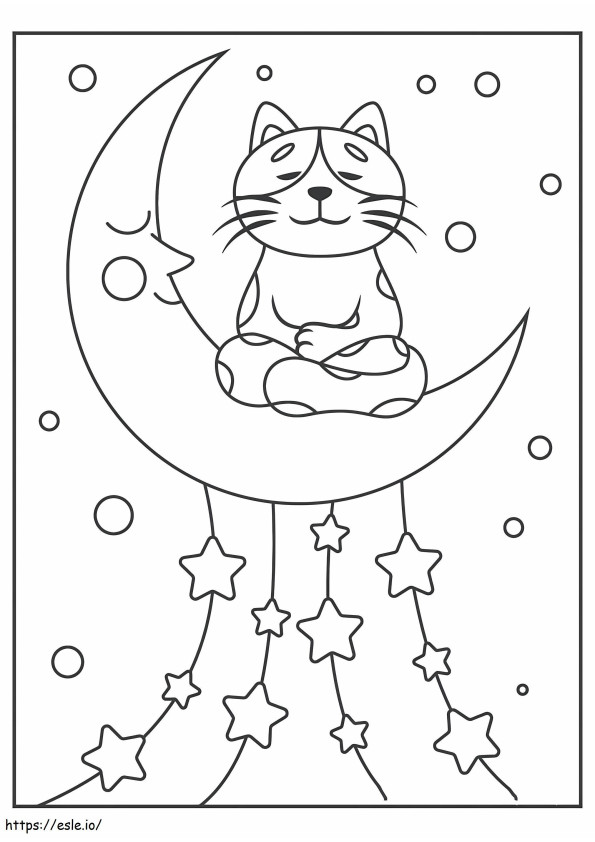 Coloriage Chat assis sur la lune à imprimer dessin