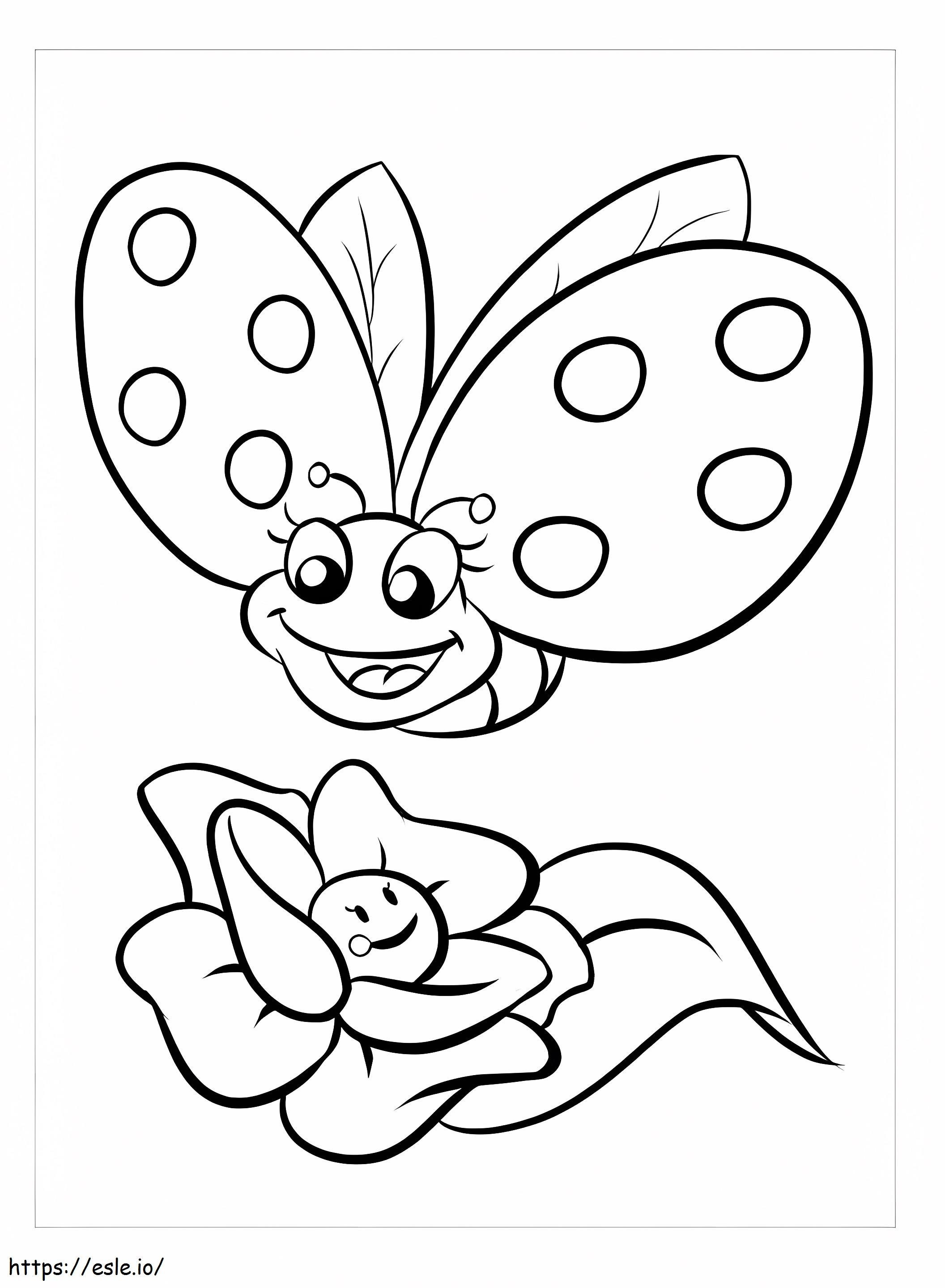 Coloriage Papillon et fleur de base Kawaii à imprimer dessin
