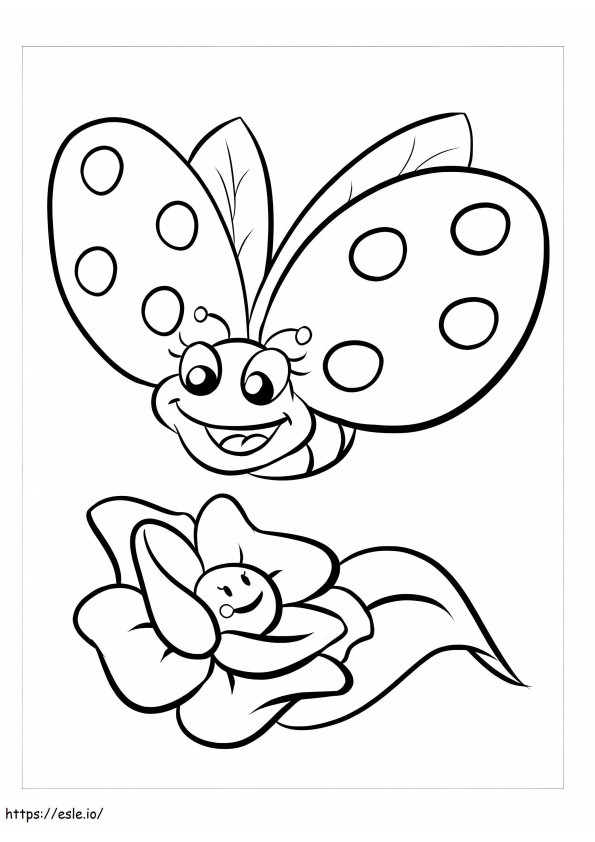 Básico Mariposa Y Flor Kawaii para colorear