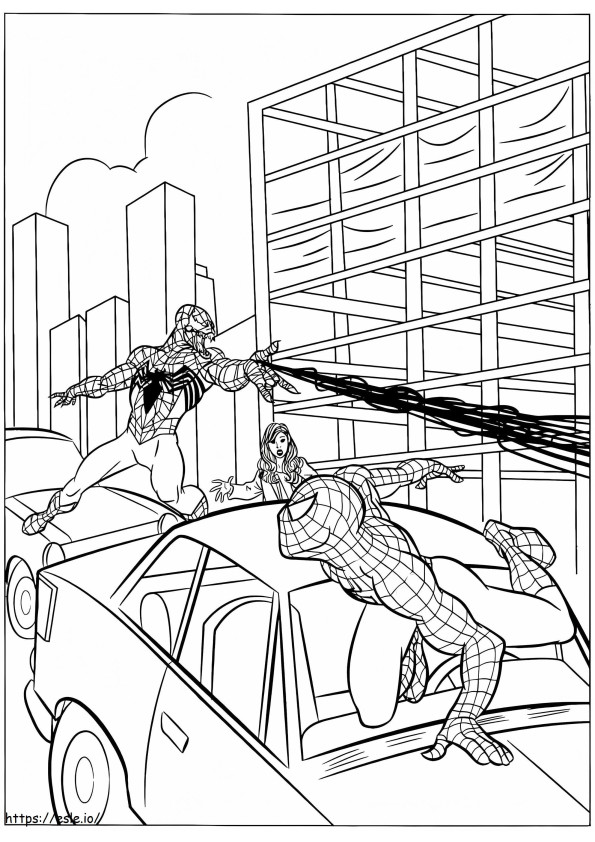 Spiderman versus Venom kleurplaat
