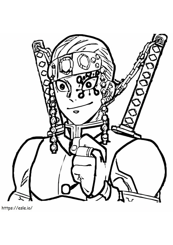 Happy Right Uzui coloring page
