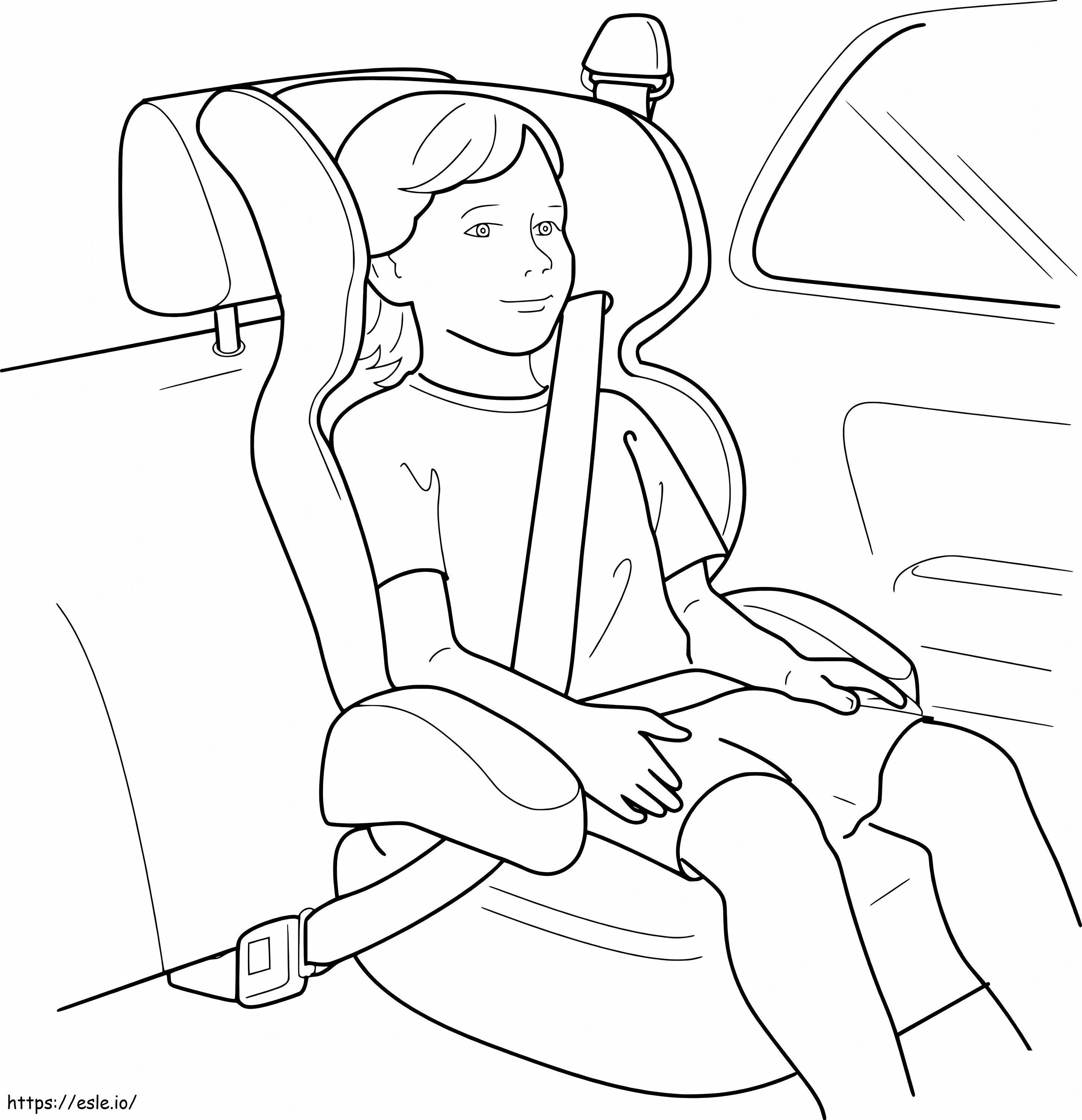Kiinnitä turvavyö lasten auton turvallisuuden takaamiseksi värityskuva