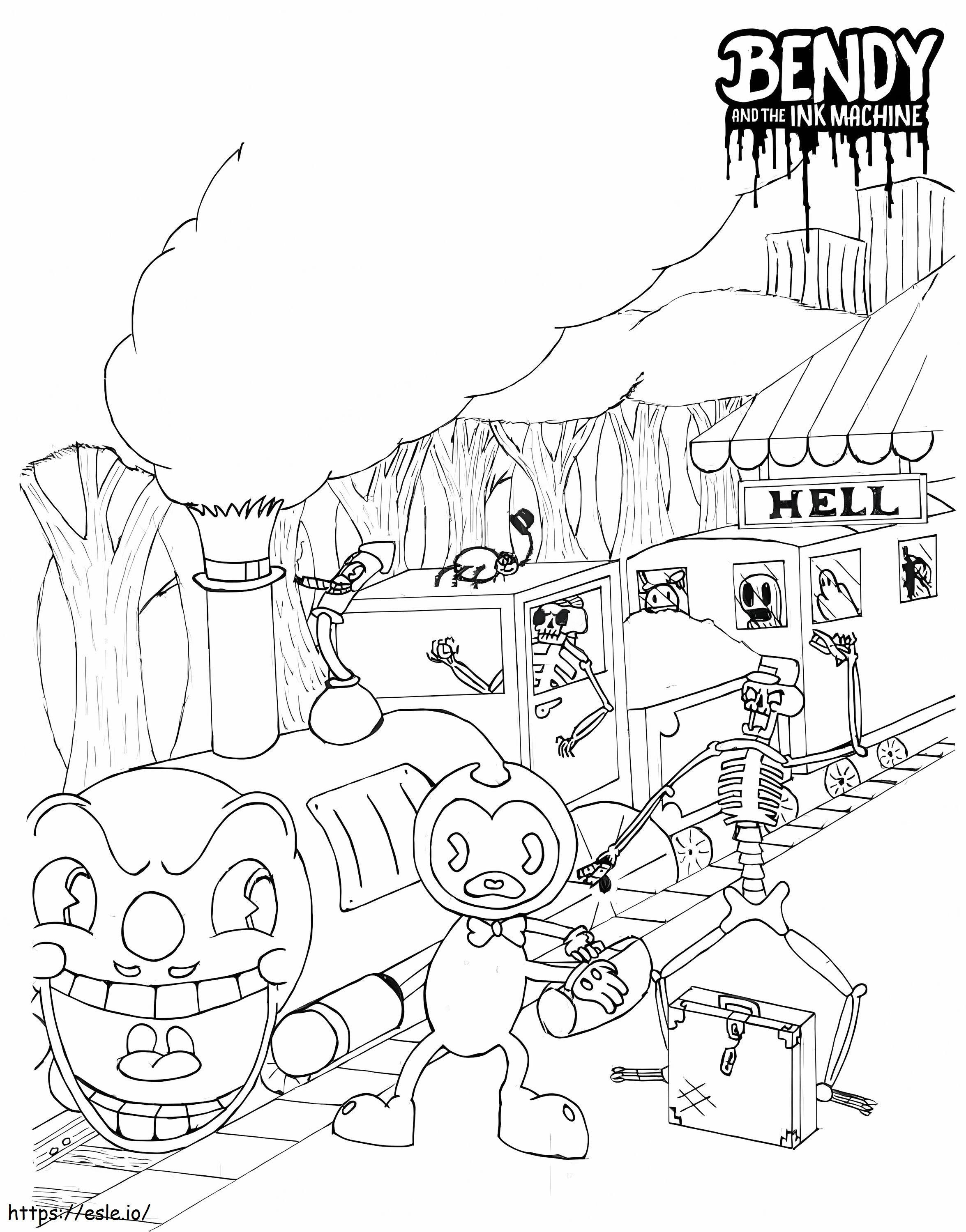 Bendy ja pelottava juna värityskuva