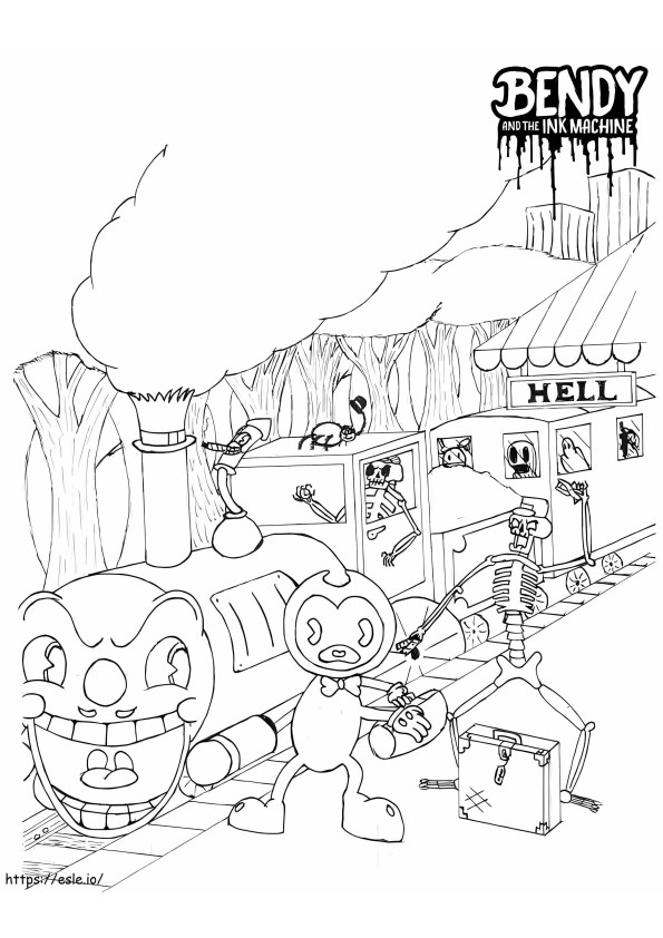 Bendy ja pelottava juna värityskuva