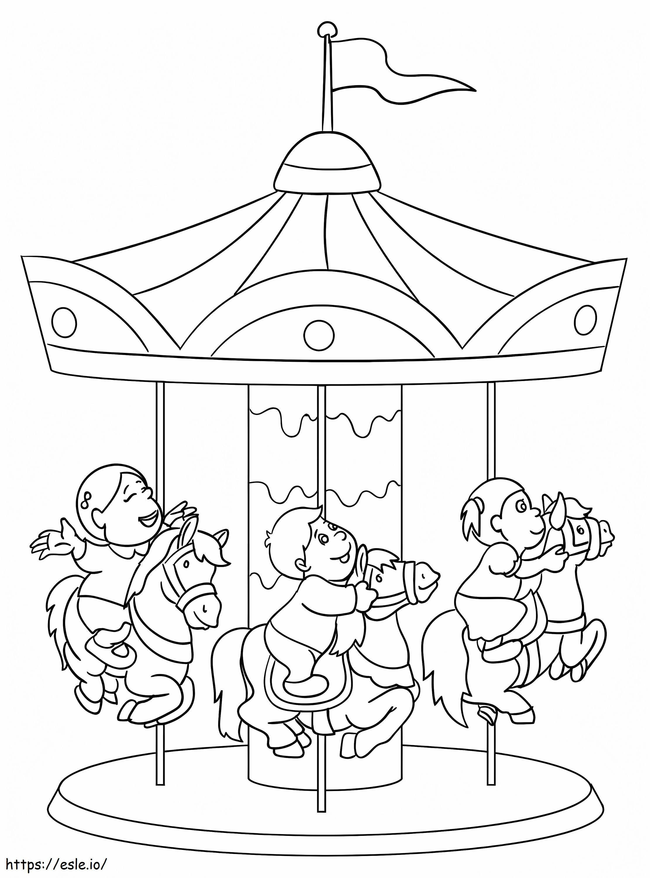 Children On Carousel coloring page
